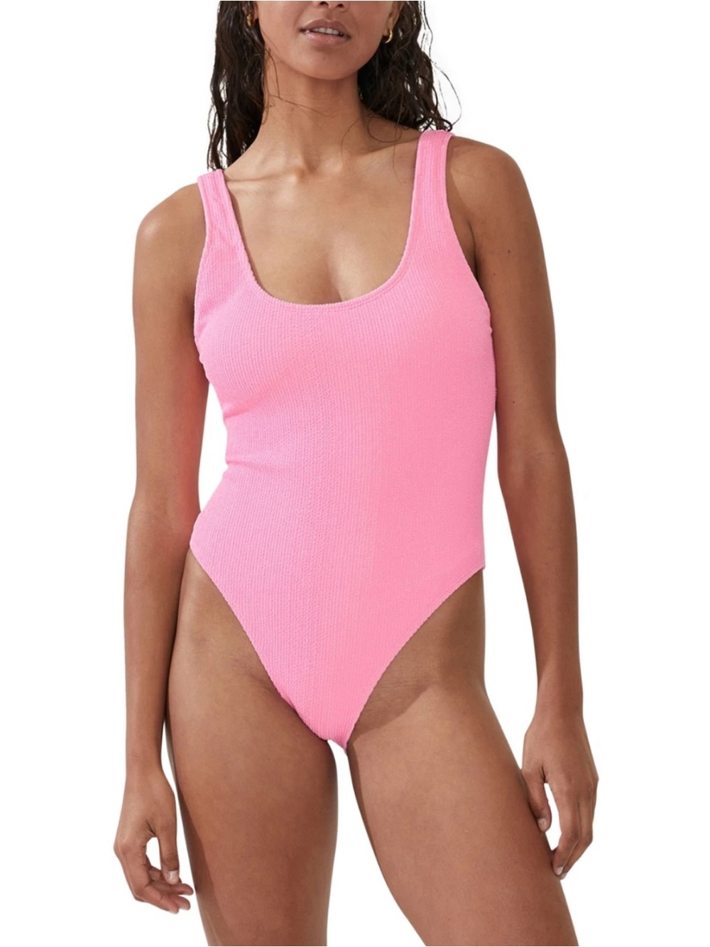 COTTON ON Women's Low-Back One-Piece Swimsuit Malibu Pink Crinkle M